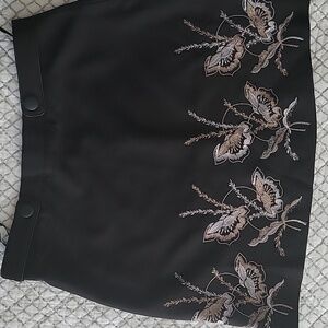 Darling Black Mini Skirt with Floral Embroidery